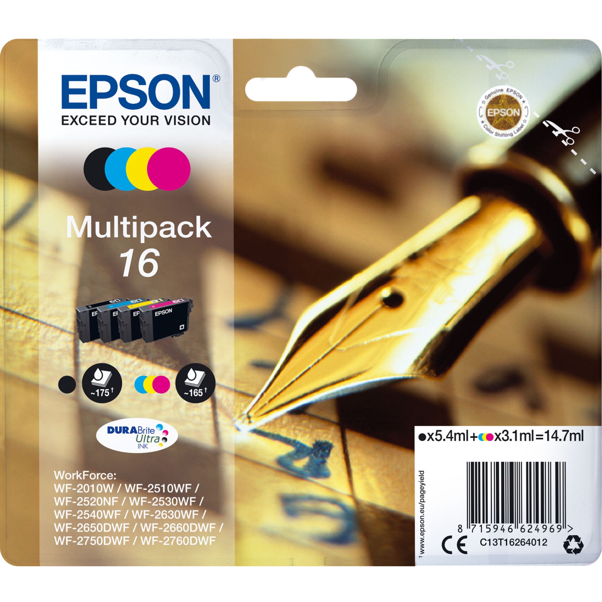Epson DURABrite Ultra Multipack T 162 BK/C/M/Y T 1626