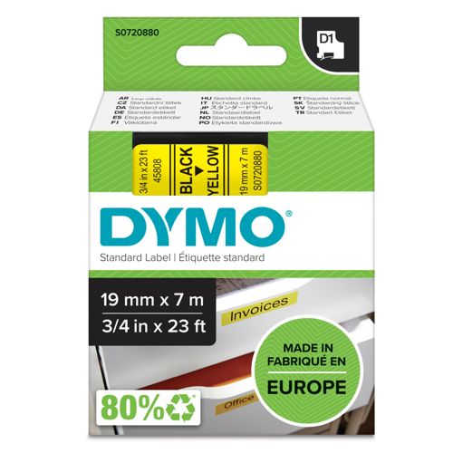 Dymo D1 Schriftband 19 mm x 7 m schwarz auf gelb 45808