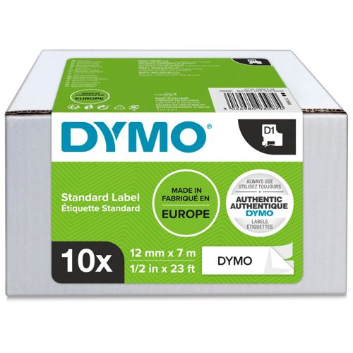 1x10 Dymo D1 Schriftband 12mmx7m schwarz auf weiß