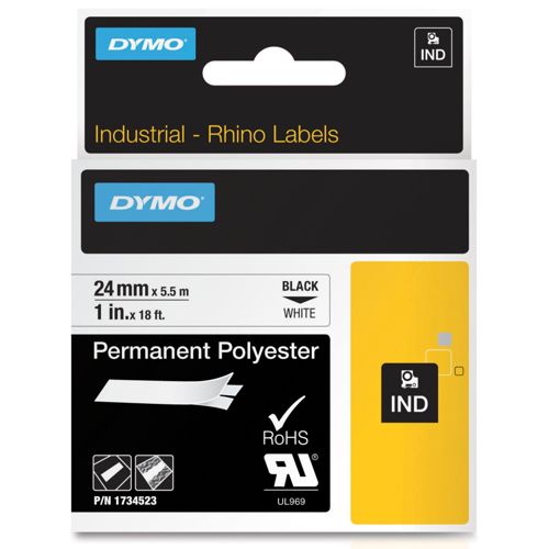 Dymo Rhino 6000+ Perm. Polyester 24 mm x 5,5 m schwarz auf trans.