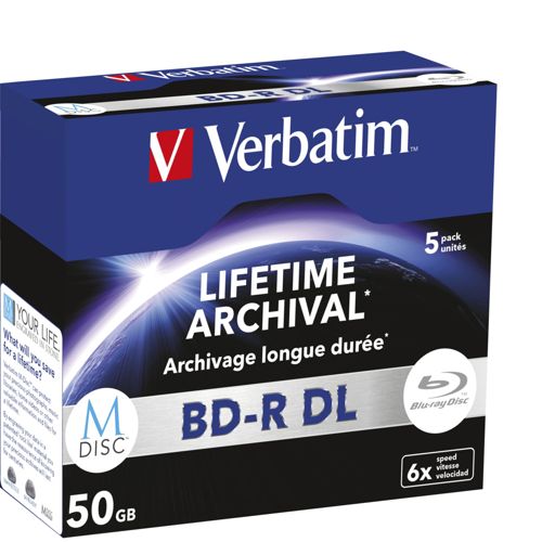 1×5 Verbatim M-Disc BD-R Blu-Ray 50GB 6x Speed, Jewel Case